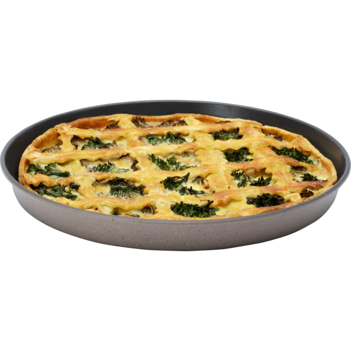 Product in use, broccoli quiche in the tray