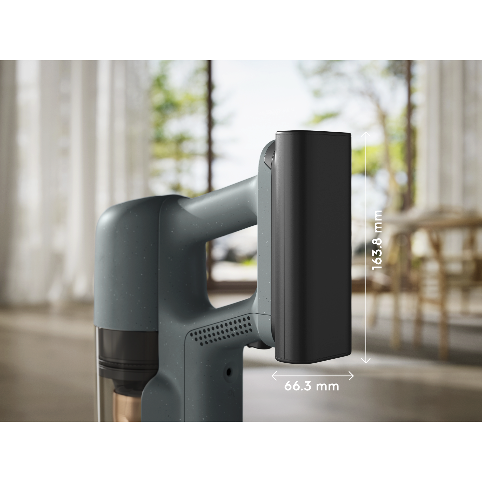 Battery-powered hand unit designed for easy portability.