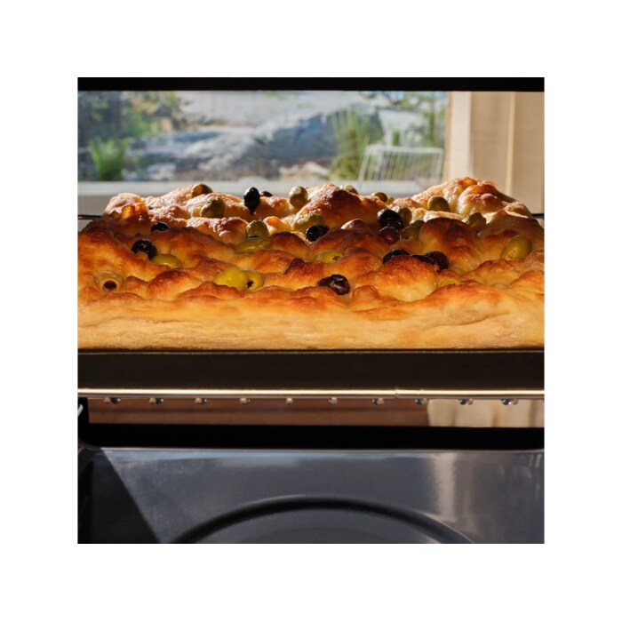 A focaccia baking inside the pizza expert oven 