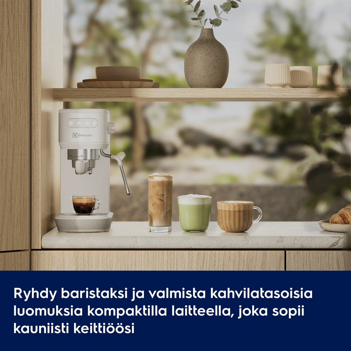 Ryhdy itse baristaksi ja valmista kahvilamaisia luomuksia kompaktilla laitteella, joka sopii kauniisti keittiöösi.