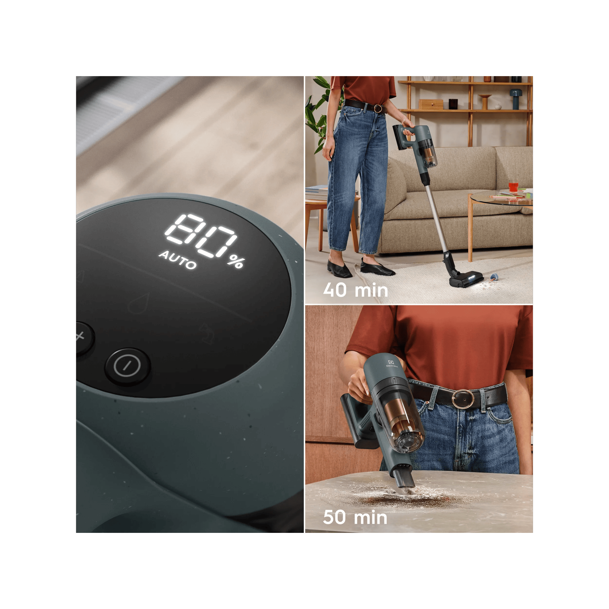 Auto Mode that adjusts suction for multiple surfaces and smart battery performance for efficient cleaning.