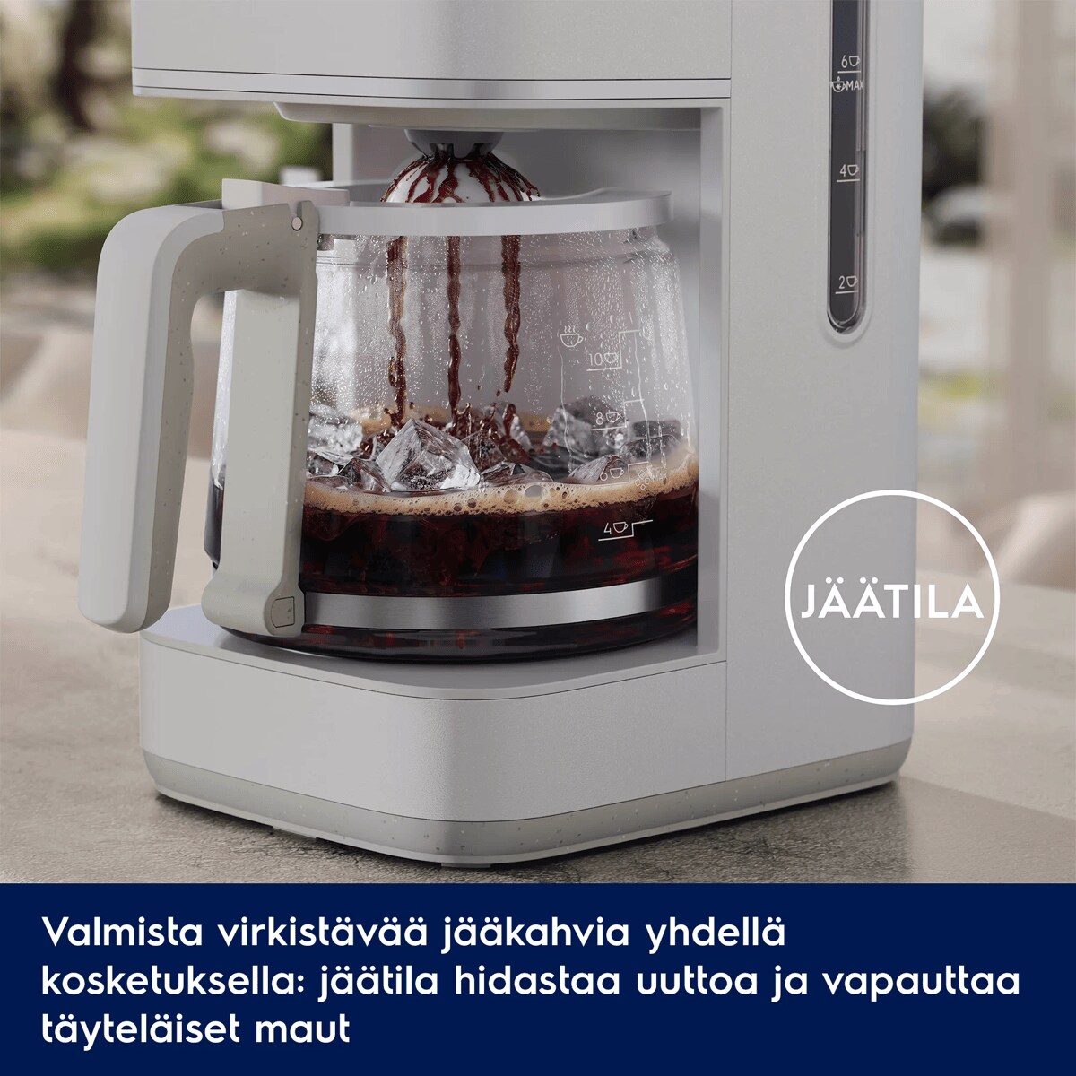 Valmista virkistävää jääkahvia yhdellä kosketuksella: jäätila hidastaa uuttoa ja vapauttaa täyteläiset maut.      JÄÄTILA