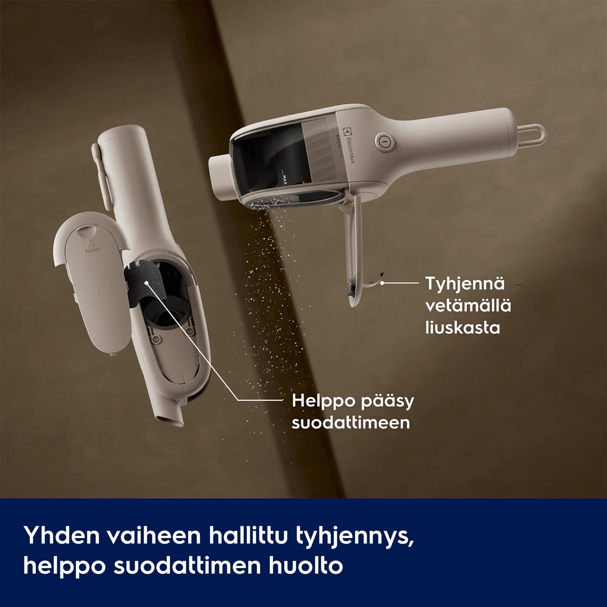 Yhden vaiheen hallittu tyhjennys, helppo suodattimen huolto      Tyhjennä vetämällä liuskasta Helppo pääsy suodattimeen