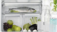 Lähikuva täydestä Electrolux FreshPlus -jääkaapista