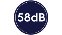 58 dB:n äänitasosta ilmoittava tarramerkki