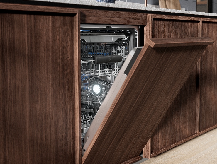 Puoliksi avoin astianpesukone