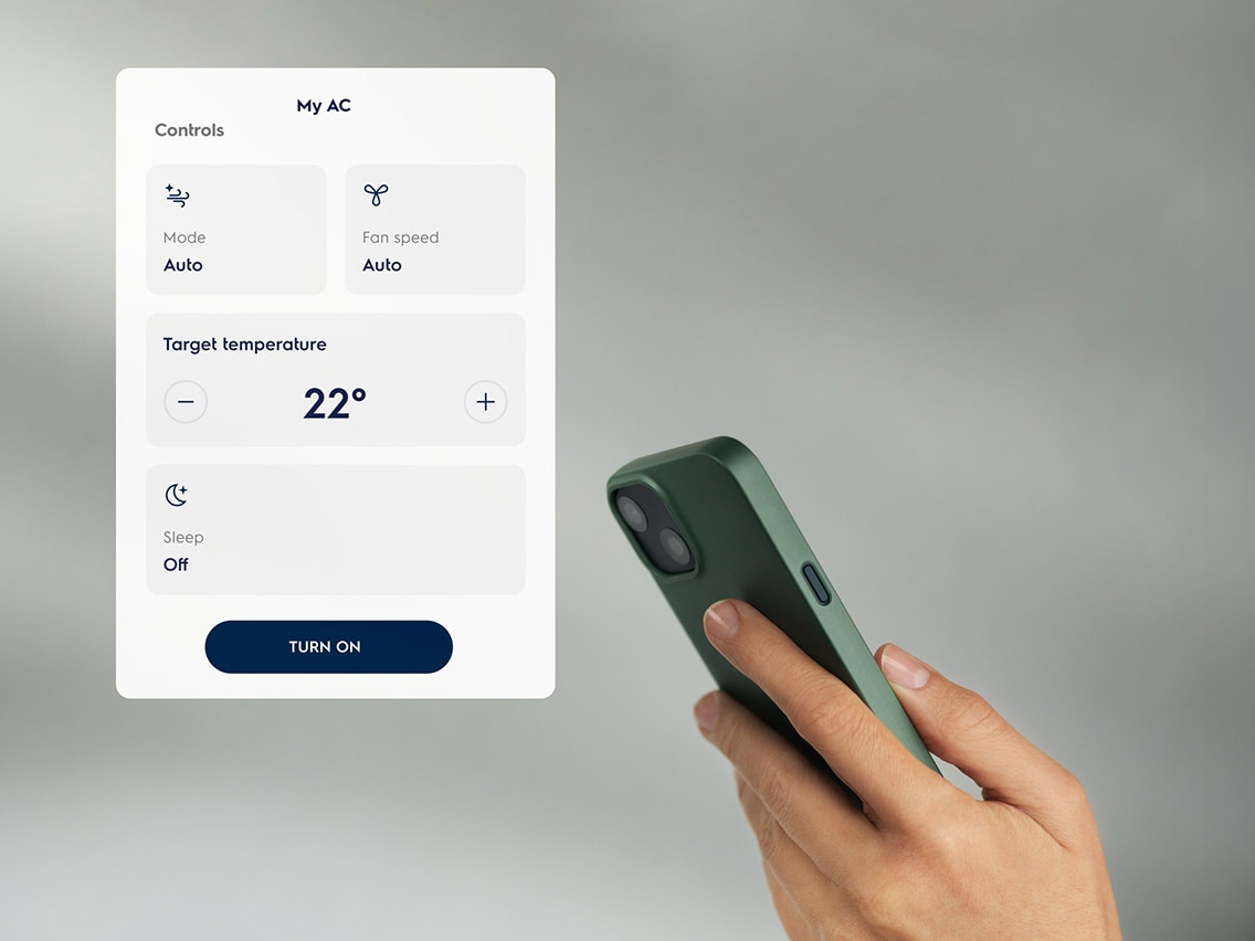 Älypuhelin, jossa näkyy lämpötilan ohjaus Electrolux-sovelluksessa